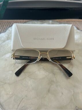 Michael Kors Gold Frame with Tortoiseshell Temples Semi-Rimless Glasses